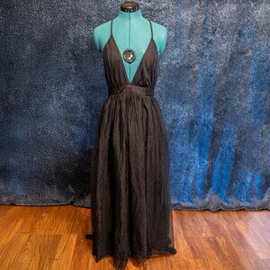 Black Spaghetti-Strap V-Neck Maxi Dress